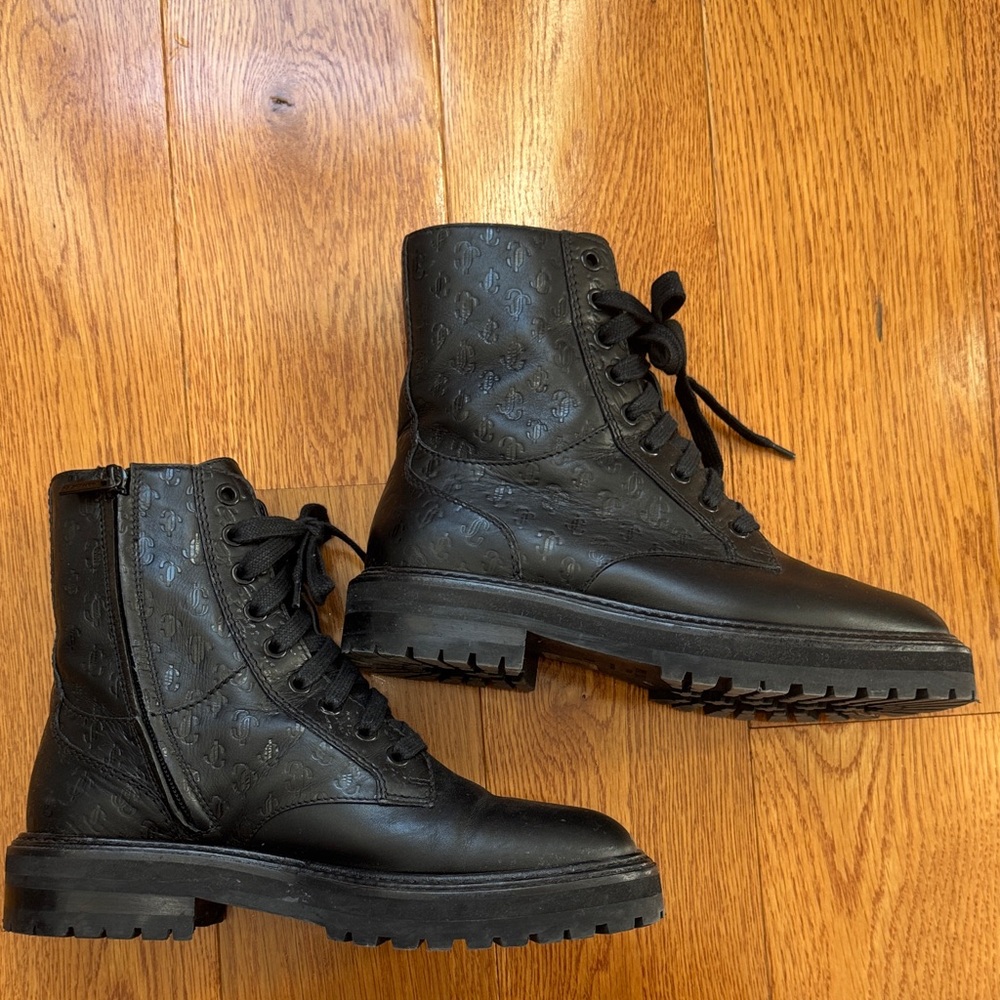 Jimmy Choo Embossed Leather Lace-Up Combat Boots